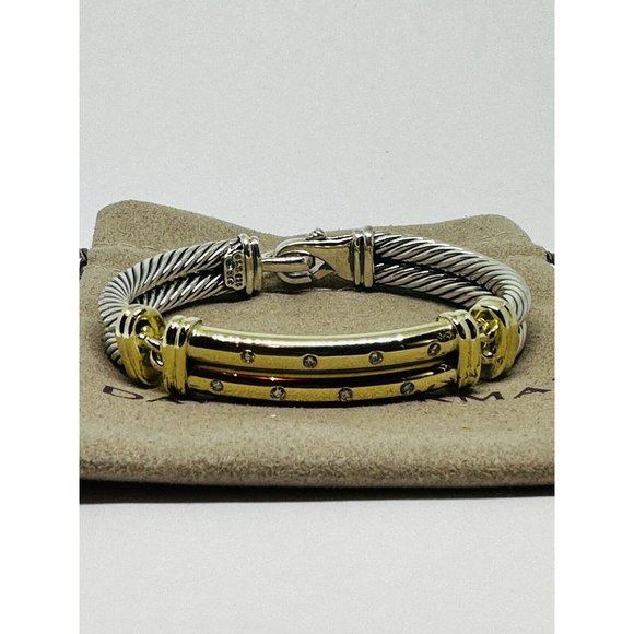 $4,000 David Yurman 14K Yellow Gold Silver Diamond Metro Double Cable Bracelet M - Picture 1 of 8